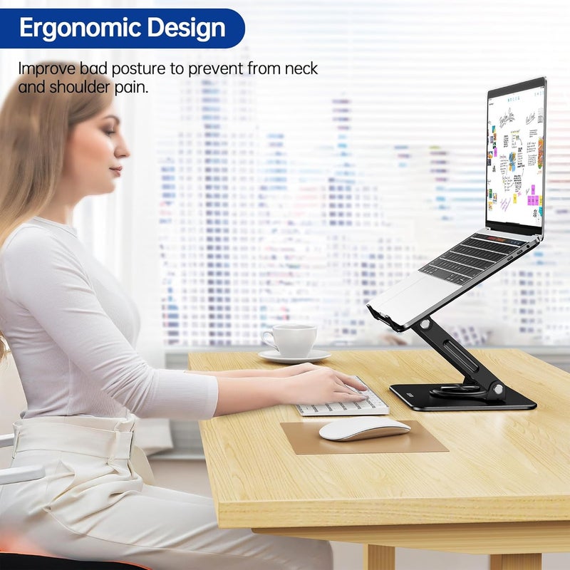BESIGN LS11 Laptop Stand with 360° Rotating Base, Ergonomic Adjustable Notebook Holder, Riser Holder Computer Stand Compatible with Air, Pro, Dell, HP, Lenovo More 10-14" Laptops (Black) - Image 3
